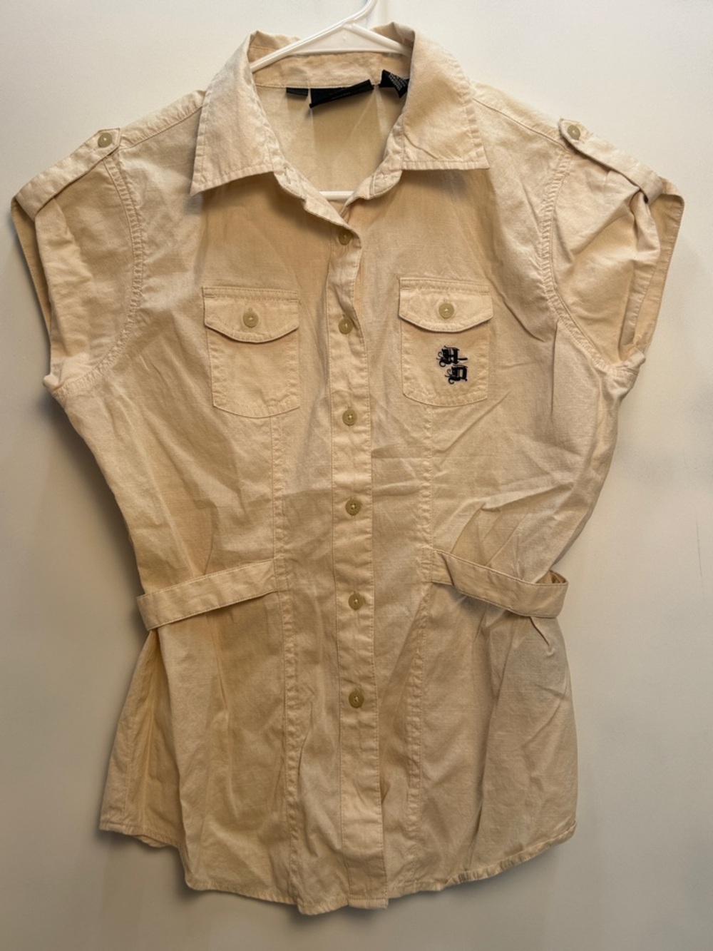 Women's Medium Harley-Davidson Beige Khaki Cotton Button-Up Shirt